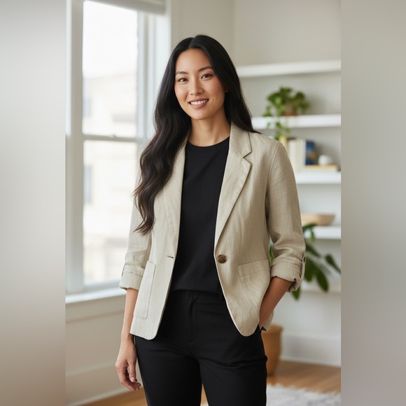 Sanctuary Jackets & Blazers - Sanctuary Linen Ecru Sand Blazer Women L Resortwear Minimalist Old Money Career